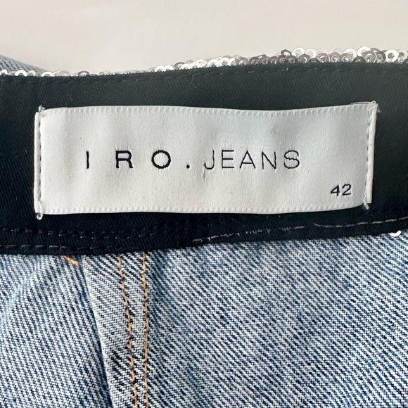 IRO Silver Sequin Waistband Distressed Denim Pencil Skirt Size 10 NWOT - Picture 8 of 10